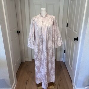 Vtg 80s Aerial Women sz S Robe Zip Satin Pink Damask Hollywood‎ Glam Pockets USA